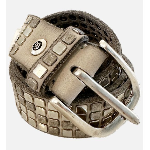 B. Belt Accessories - B. BELT Women's White Gray Leather Italy Studded Belt Sz 95-L